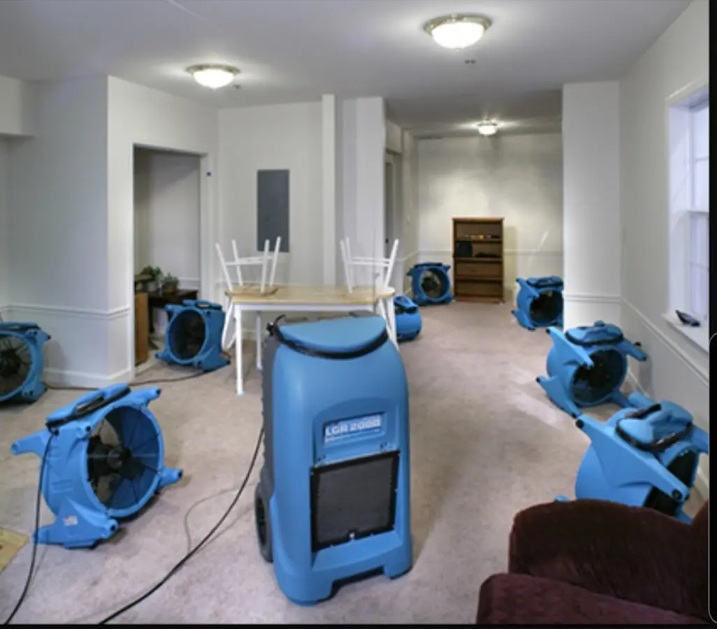 Air movers and dehumidifier setup for Water Damage Restoration in Ridley Park
